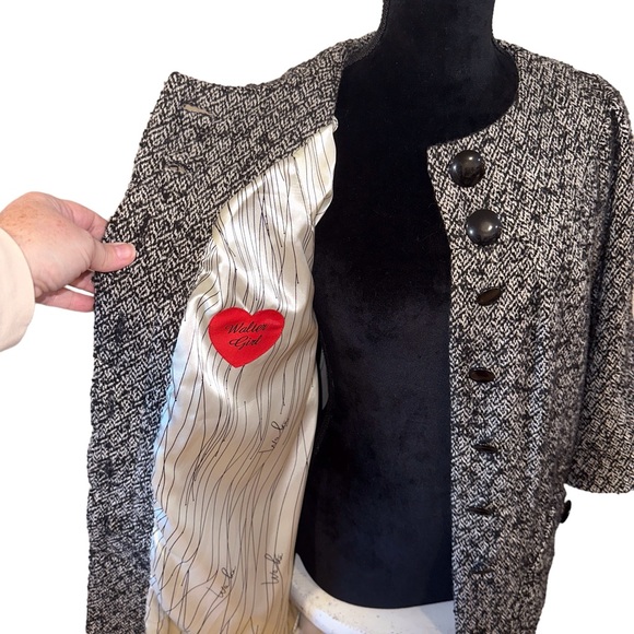 Walter Girl Black Tweed Button Front Womens Size 2 Coat 60's Style Pleated Back - Picture 2 of 16